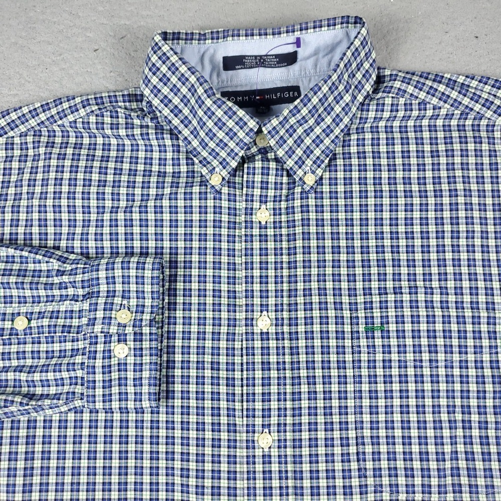 Tommy Hilfiger Shirt Mens XL Blue Plaid Casual Button Up Long Sleeve
